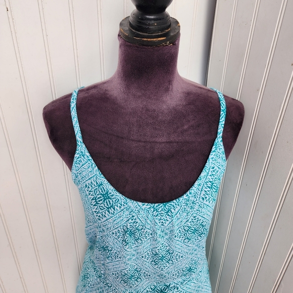 Banana Republic Green White Geo Rayon Tank Top Knee Length Sun Dress Stretch XS - Picture 3 of 13